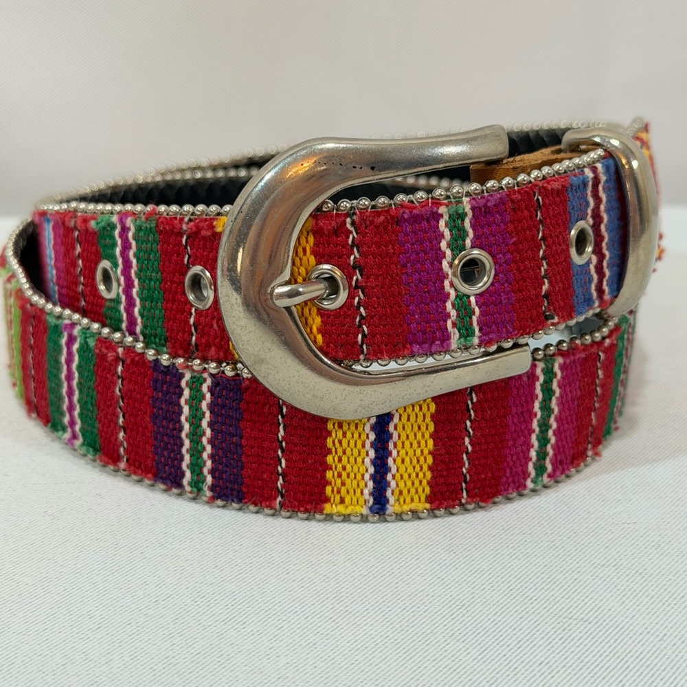 Vintage Western Belt L Elite Fresno California striped woven blanket look